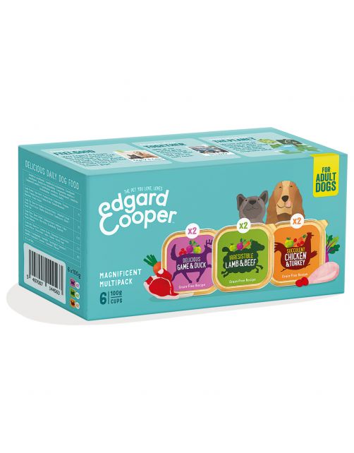 Edgard&Cooper Kuipjes Multipack Adult Chicken Game Lamb - Hondenvoer - Kip Wild Lam 6x100 g