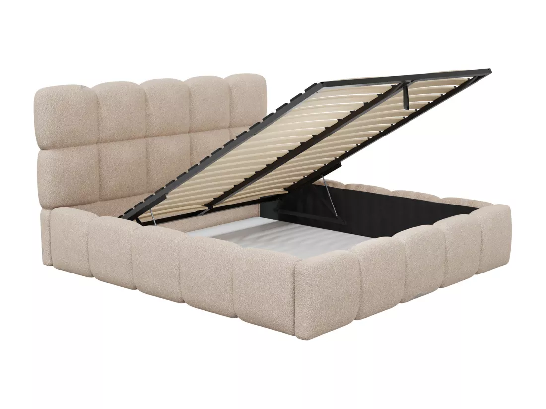 Lit coffre 140 x 190 cm - Tissu bouclette - Beige - DAMADO II de Pascal Morabito
