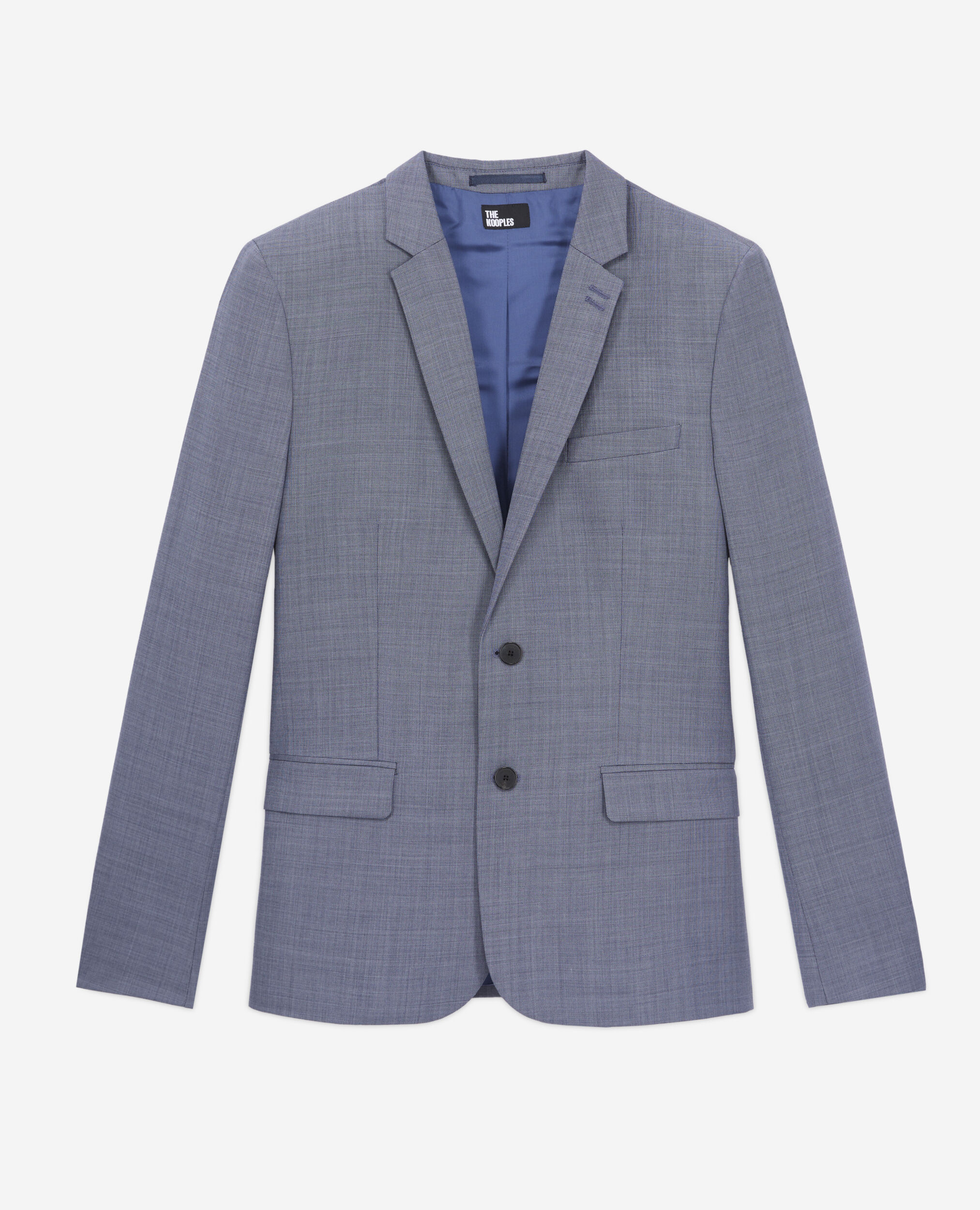 Veste de costume en laine à carreaux gris et bleus