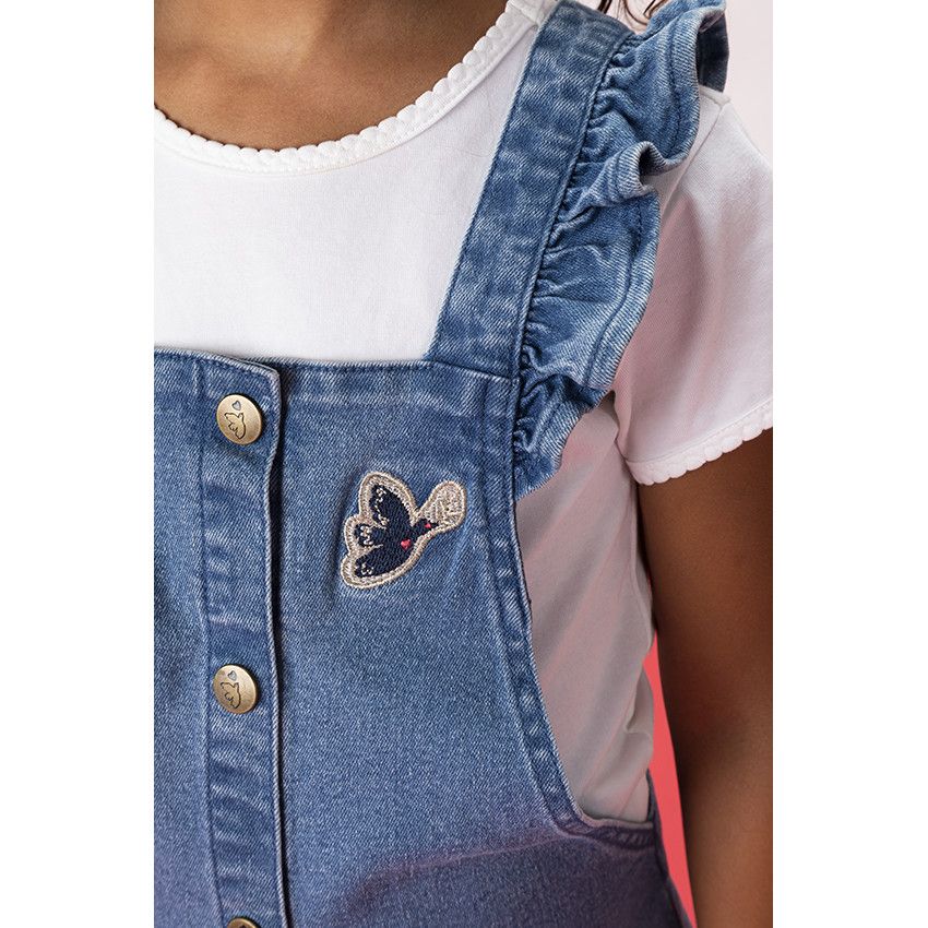 Robe salopette en denim pour fille - Bleu