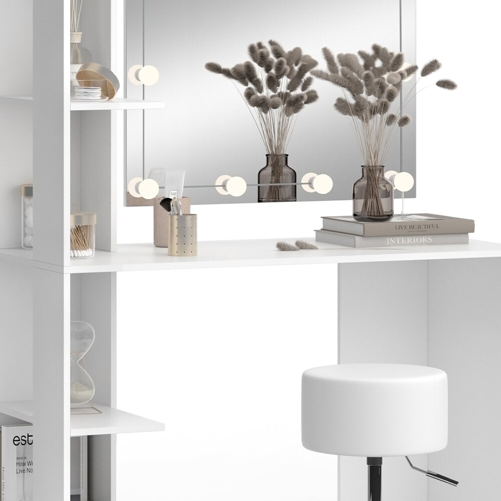 Vicco Schminktisch Tower Weiß 122 x 55 cm mit Beleuchtung und Hocker