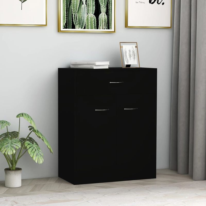 vidaXL - Dressoir - Zwart - Bewerkt Hout - 2 Deuren 2 Lades