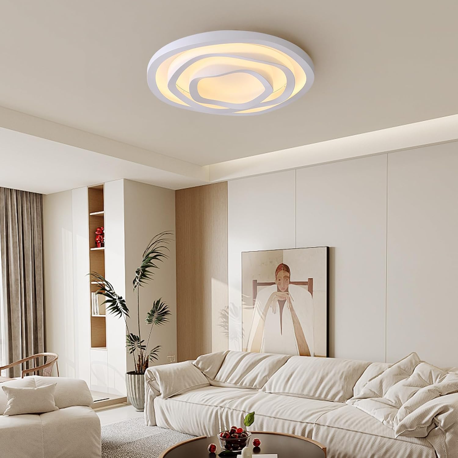Moderne Weiße Blumen Deckenlampe,Round Ø50cm/3 Schicht Deckenleuchte,LED Dimmbar 3000-6000K Lampe Decke Flach mit Fernbedienung,Flower Deckenleuchten für Schlafzimmer,Wohnzimmer,Esszimmer.