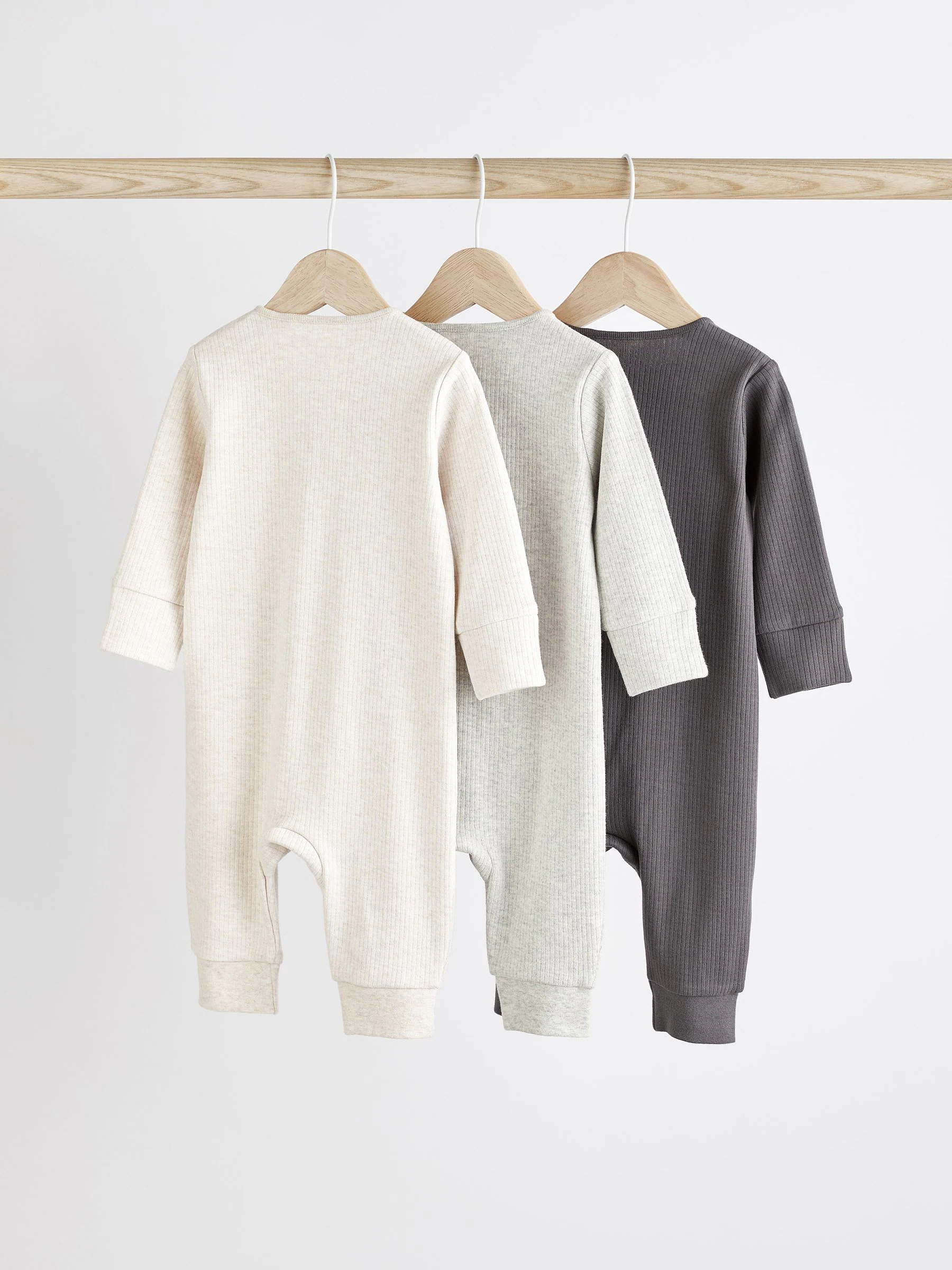 Neutraal - Set van 3 voetloze babypyjama's met 2-weg rits van 100% katoen (0 mnd - 3 jr)
