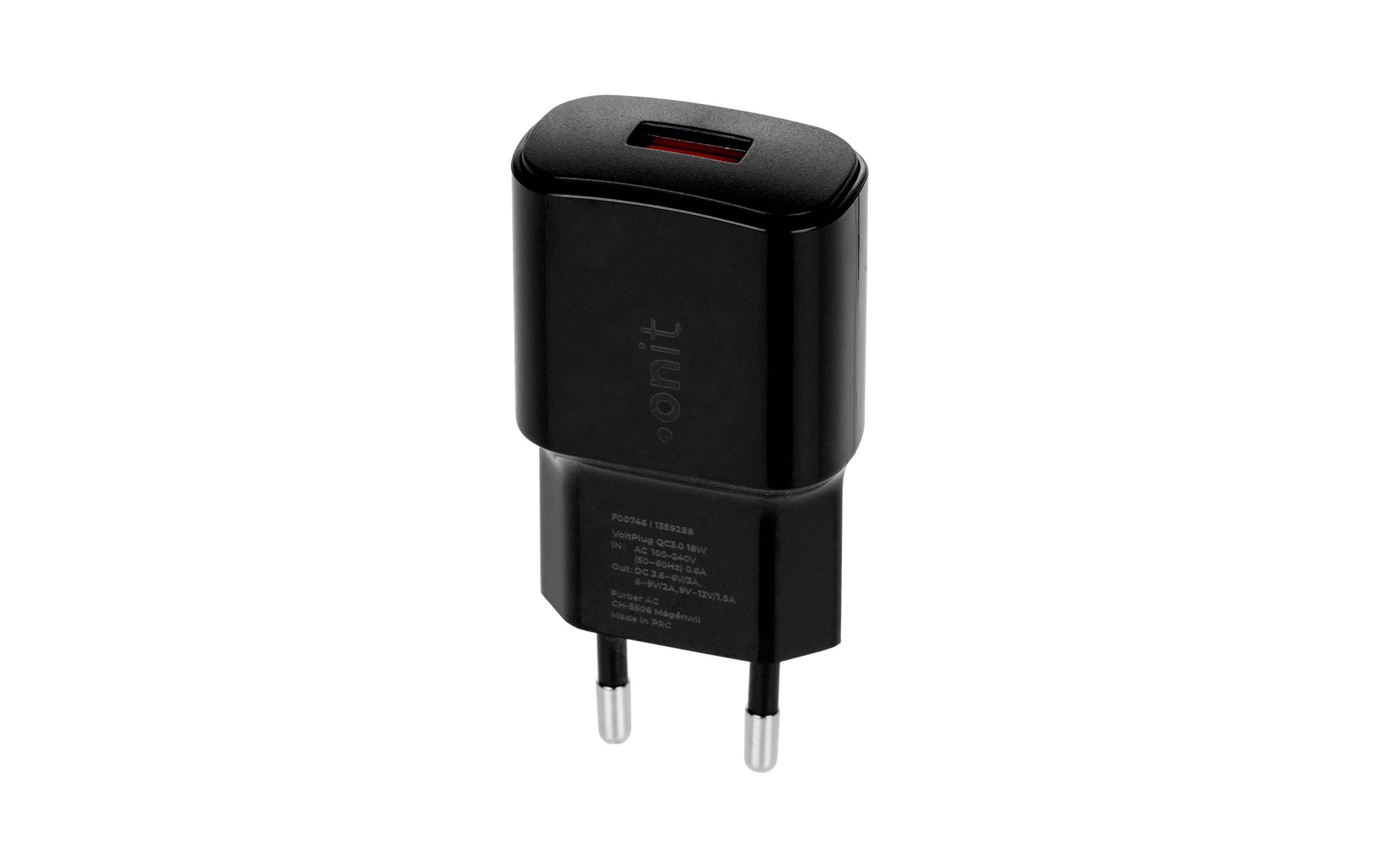 USB-A-Wandladegerät QC3.0 18 W SchwarzKompakter USB-A-Ladeadapter für mobile Geräte