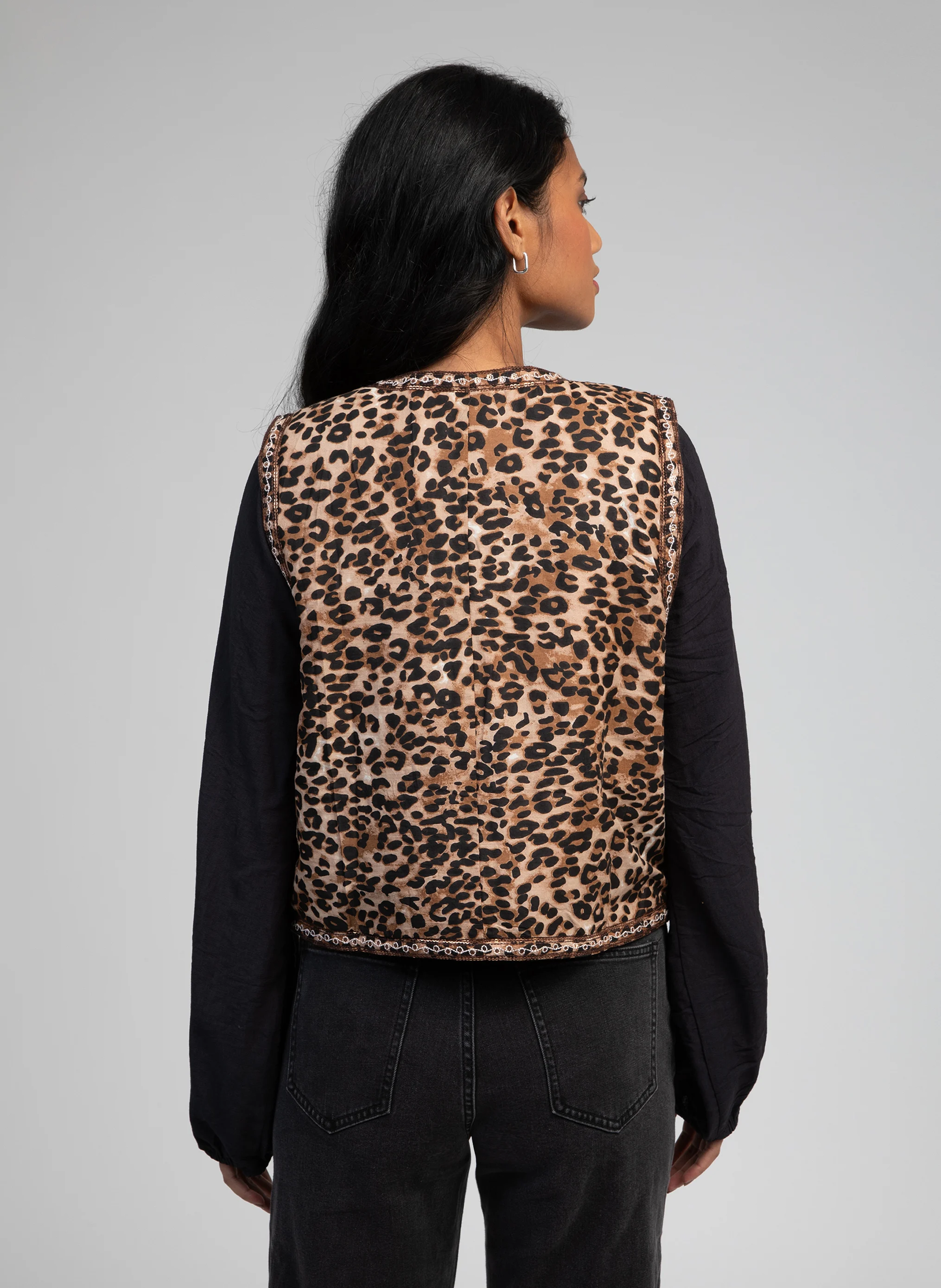 SALOMMA - Veste droite en coton imprimé | Marron