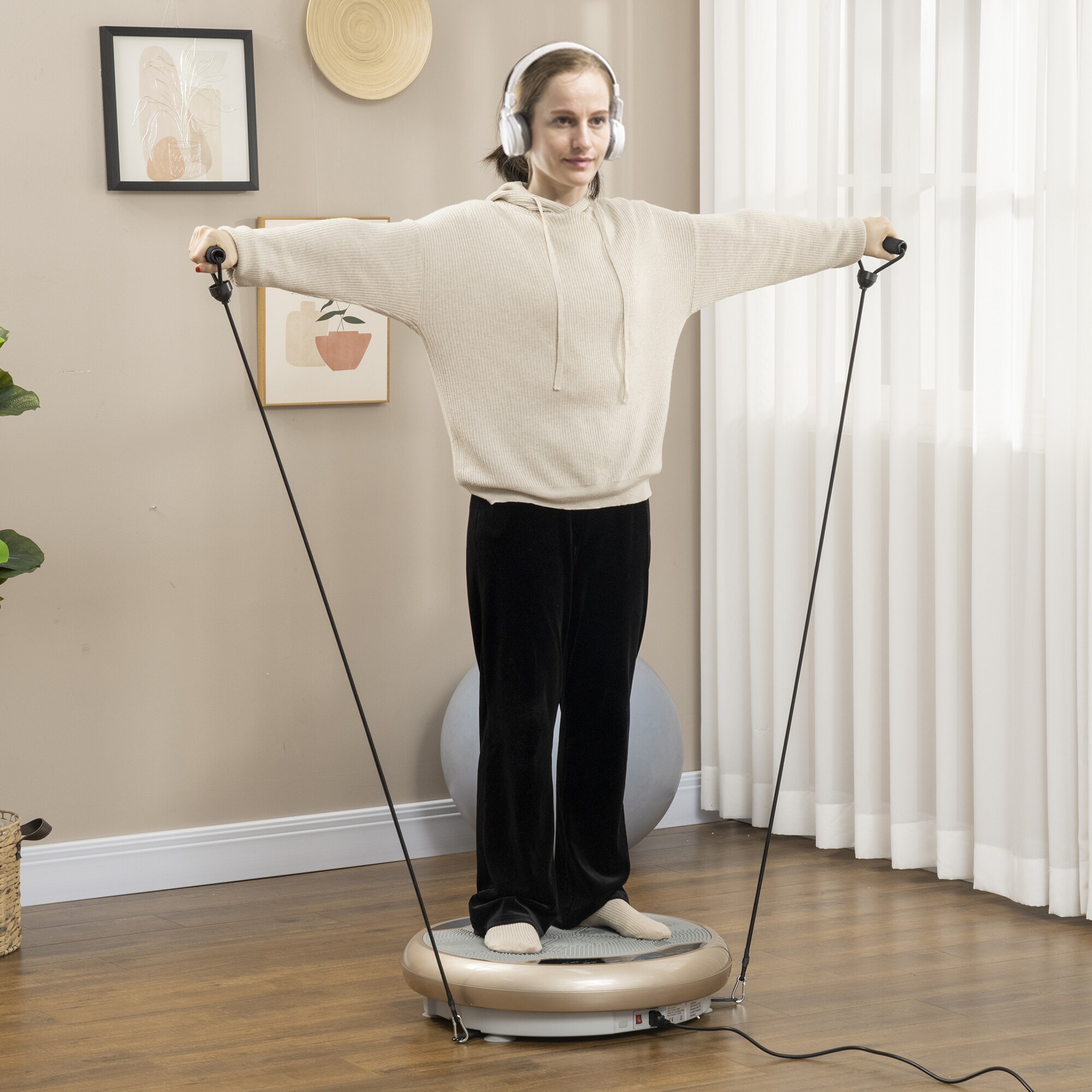 SPORTNOW Vibrationsplatte mit Expanderbänder gold, grau 59L x 59B x 15H cm