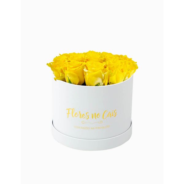 Flores no Cais Caixa de Rosas Amarelas Naturais (Branca, Premium)