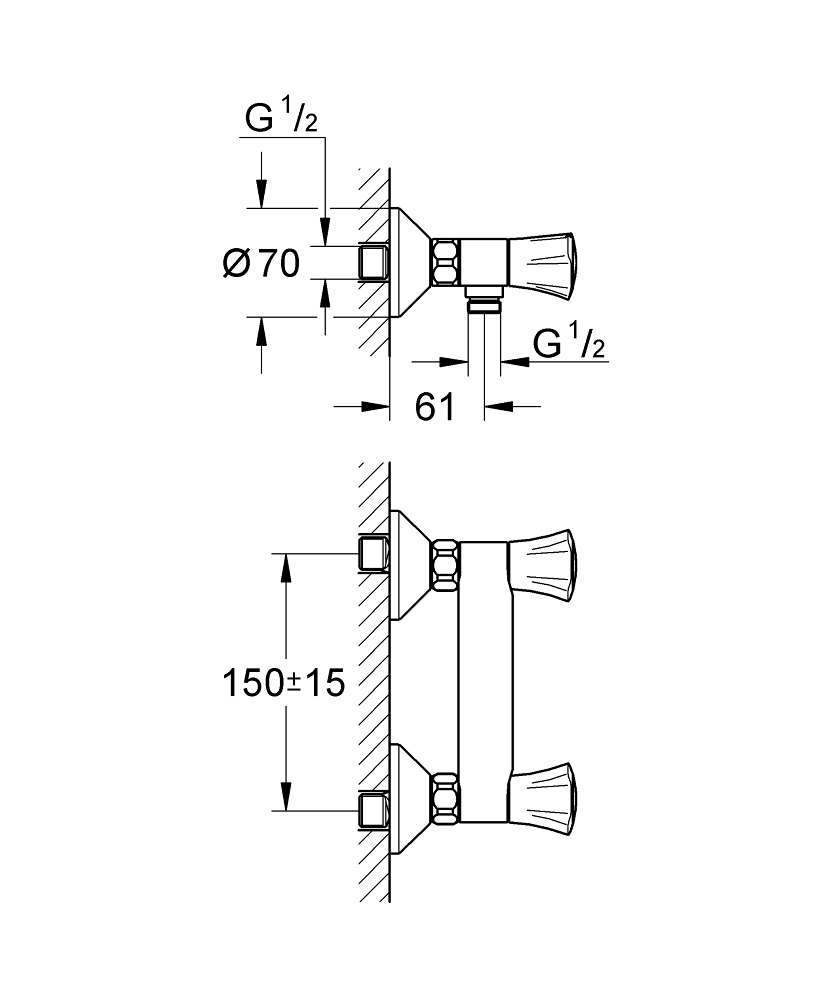 Grohe Costa-L douchekraan z. omstel m. koppelingen HOH=15cm chroom
