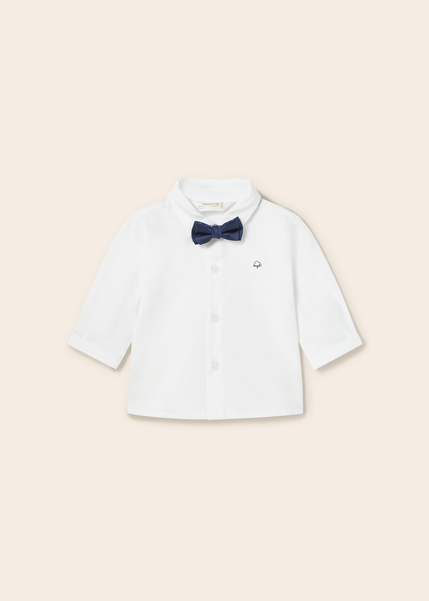 Camisa de algodão de manga comprida com laço para recém-nascido