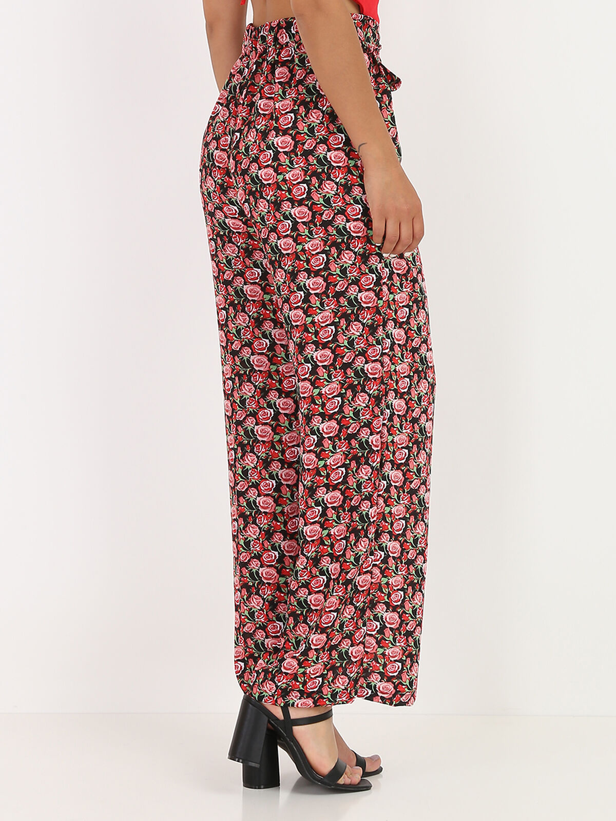 Pantalon fluide à imprimé- Noir