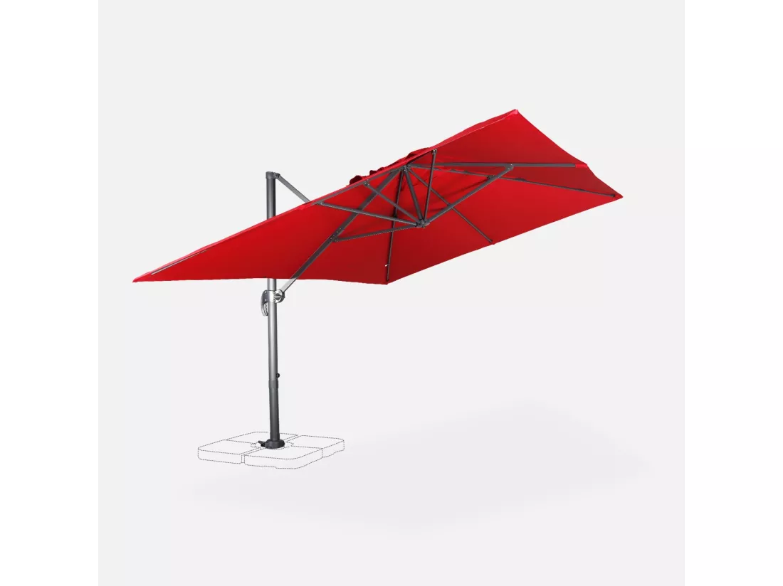 Parasol déporté rectangulaire 3x4m - Wimereux - rouge- Parasol excentré inclinable dans 6 positions. rotatif à 360°.
