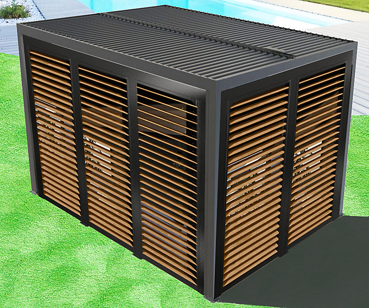 Pergola bioclimatique aluminium + ventelles imitation bois 2 côtés 3,60 m x 3 m 10,80 m² Habrita