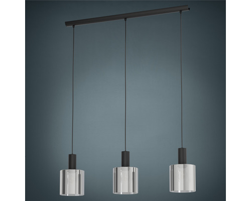Hanglamp, 3-lichts, HxLxB 110x85x15 cm, zwart, zwart/transparant glas