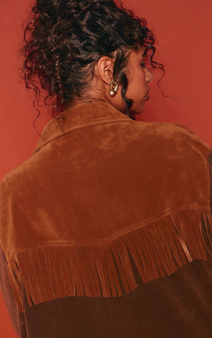 Chocolat Veste En Synthétique À Franges Et Empiècements Contrastés