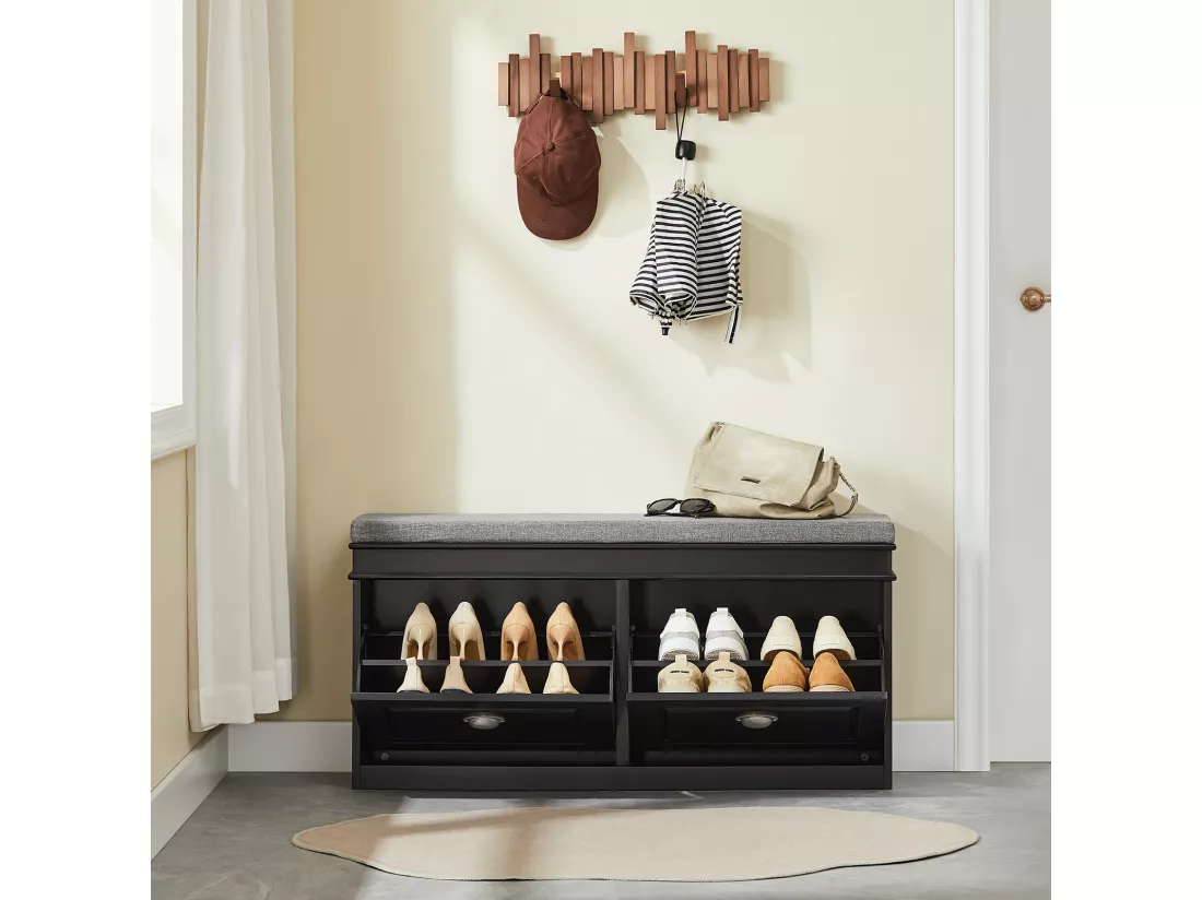Banc de rangement à Chaussures Armoire à Chaussures 2 Abattants avec Coussin – Noir, FSR64-SCH