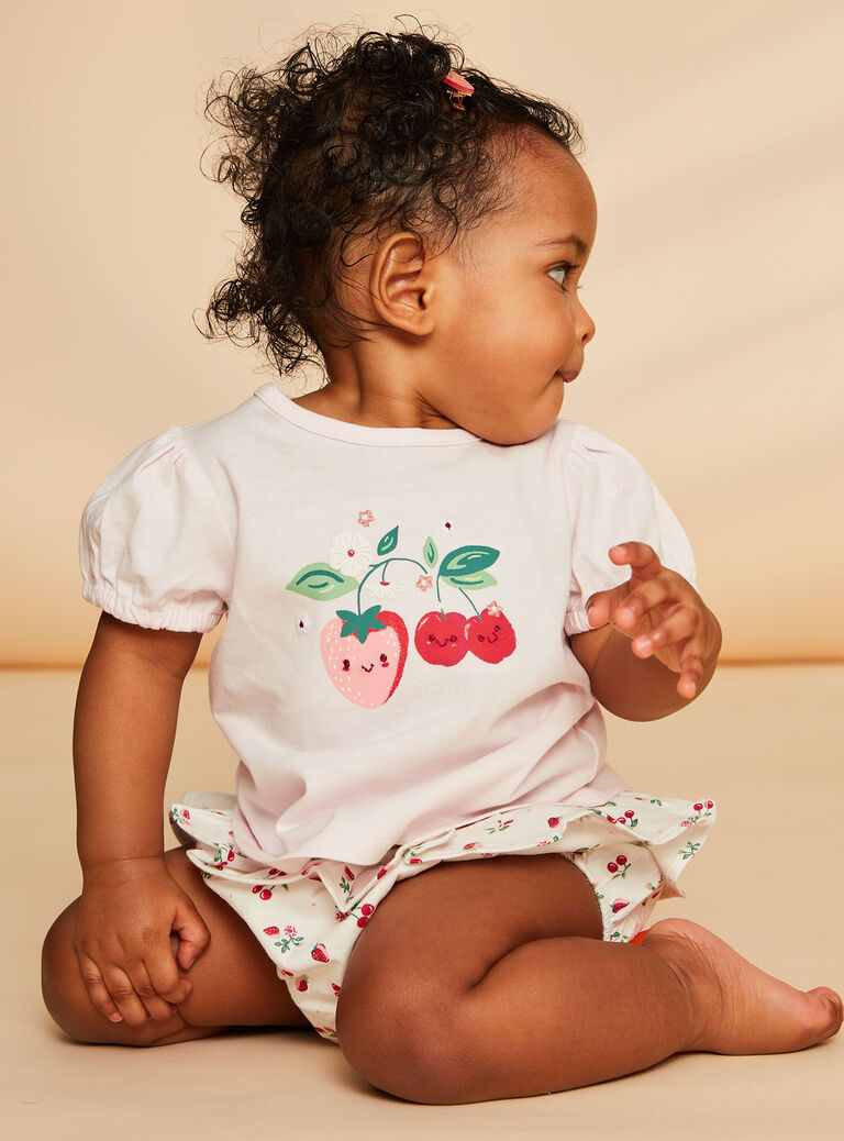 T-shirt et bloomer rose et blanc en jersey
