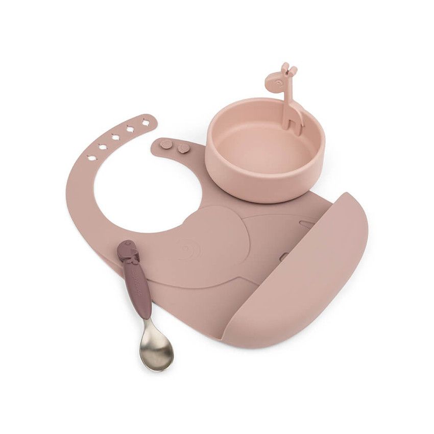 Kit vaisselle en silicone Peekaboo Deer Friends Powder - Ecru