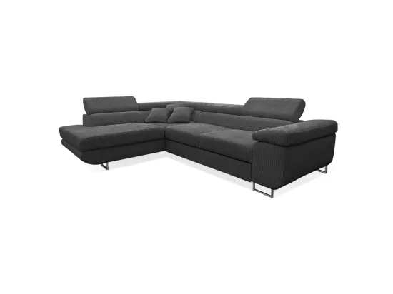 Canapé d'angle convertible gauche 4 places coffre Martin velours côtelé Gris foncé
