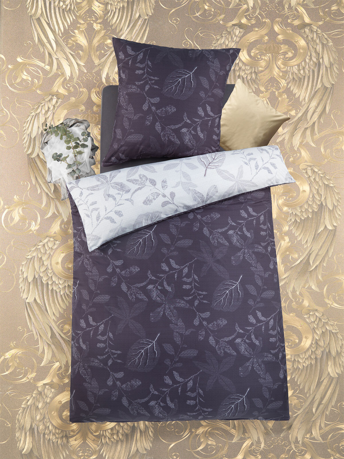 Satin-Bettwäsche Flordelis-Wende Grau 80x80/135x200 cm