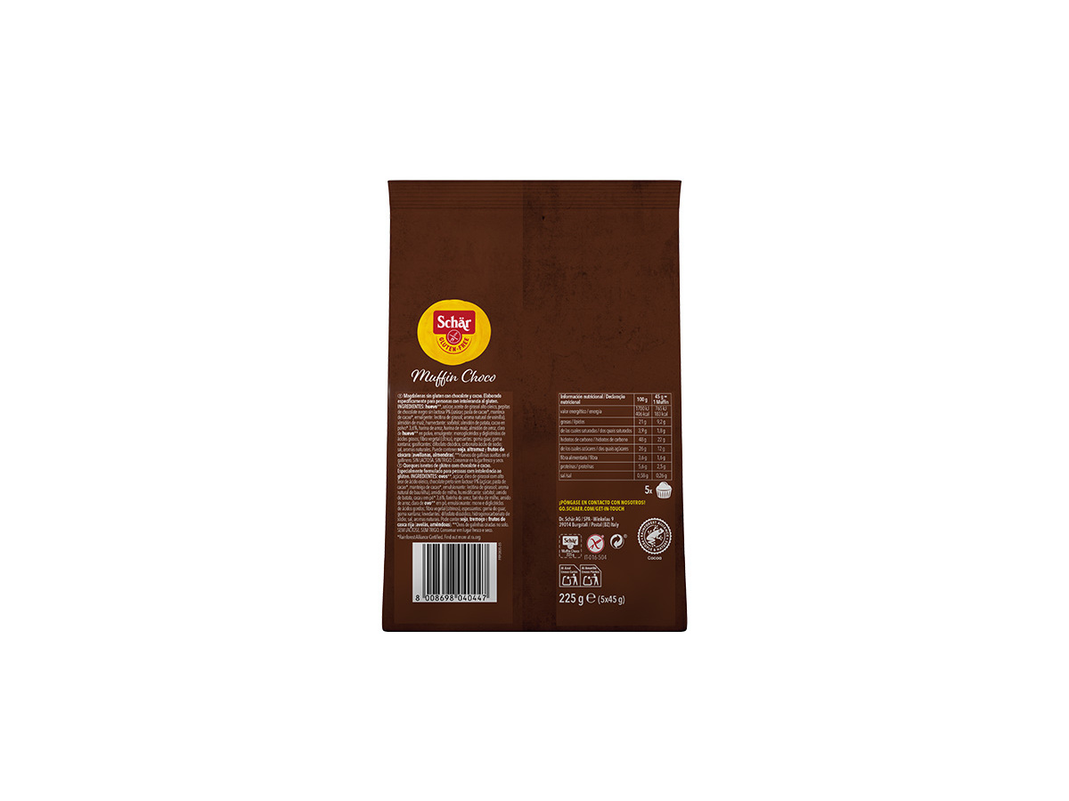 QUEQUES CHOCOLATE SCHAR SEM GLUTEN 225G