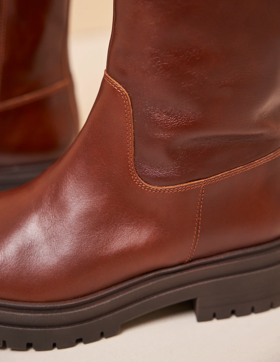 Bottes Maelis - Cuir plissé acajou