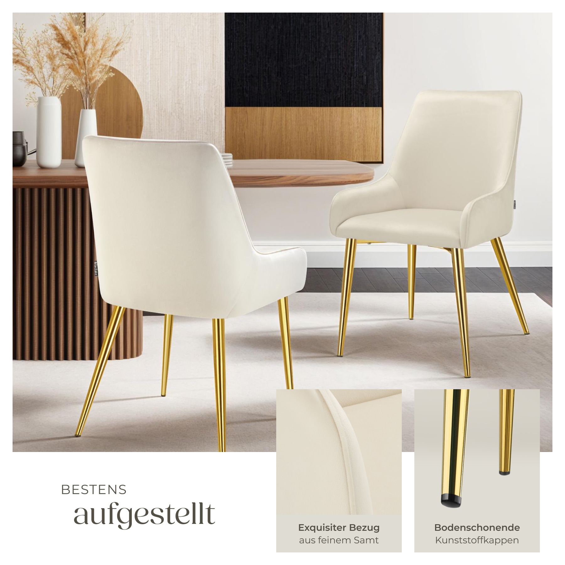 tectake® Polsterstuhl , in Samtoptik, gepolstert, schlanke, pulverbeschichtete Stahlbeine, 52 x 61 x 89 cm
