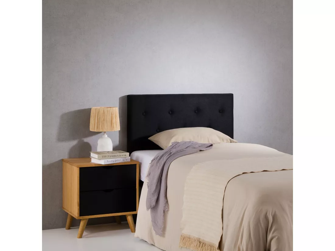 Tête de lit MAVELI 90 capitonnée, En tissu rembourré, Pieds en bois, Design élégant, Pour lits 90 cm, Noir