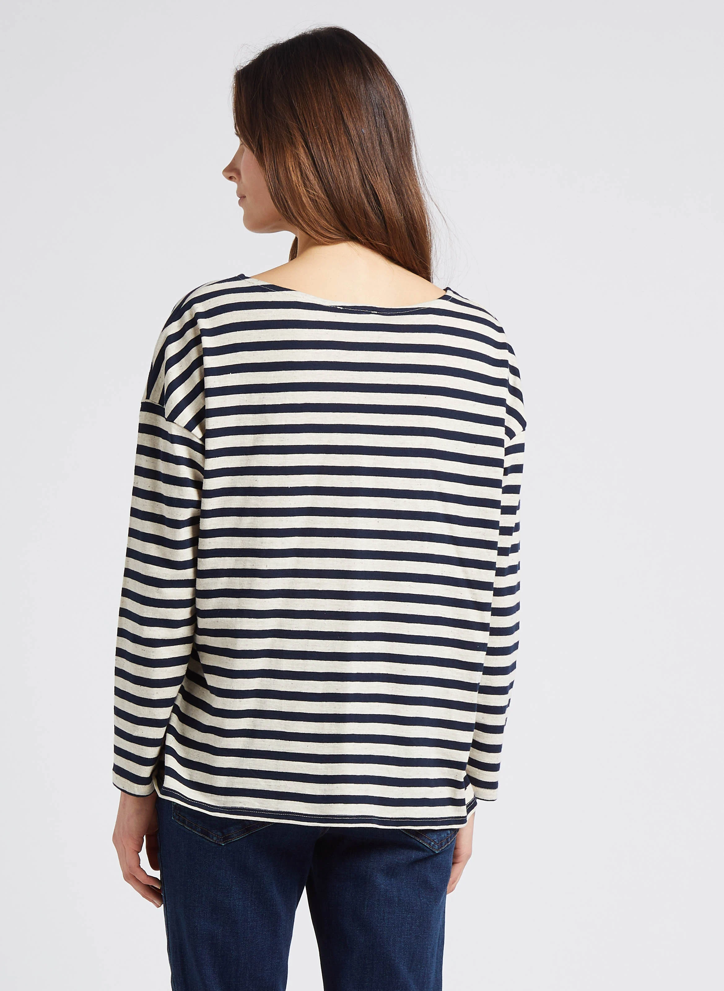 DAISY - Tee-shirt col bateau rayé en coton | Bleu