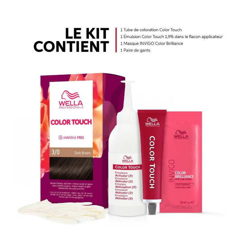 Kit de coloration Châtain Foncé Dark Brown Color Touch Fresh-Up 3/0 Wella