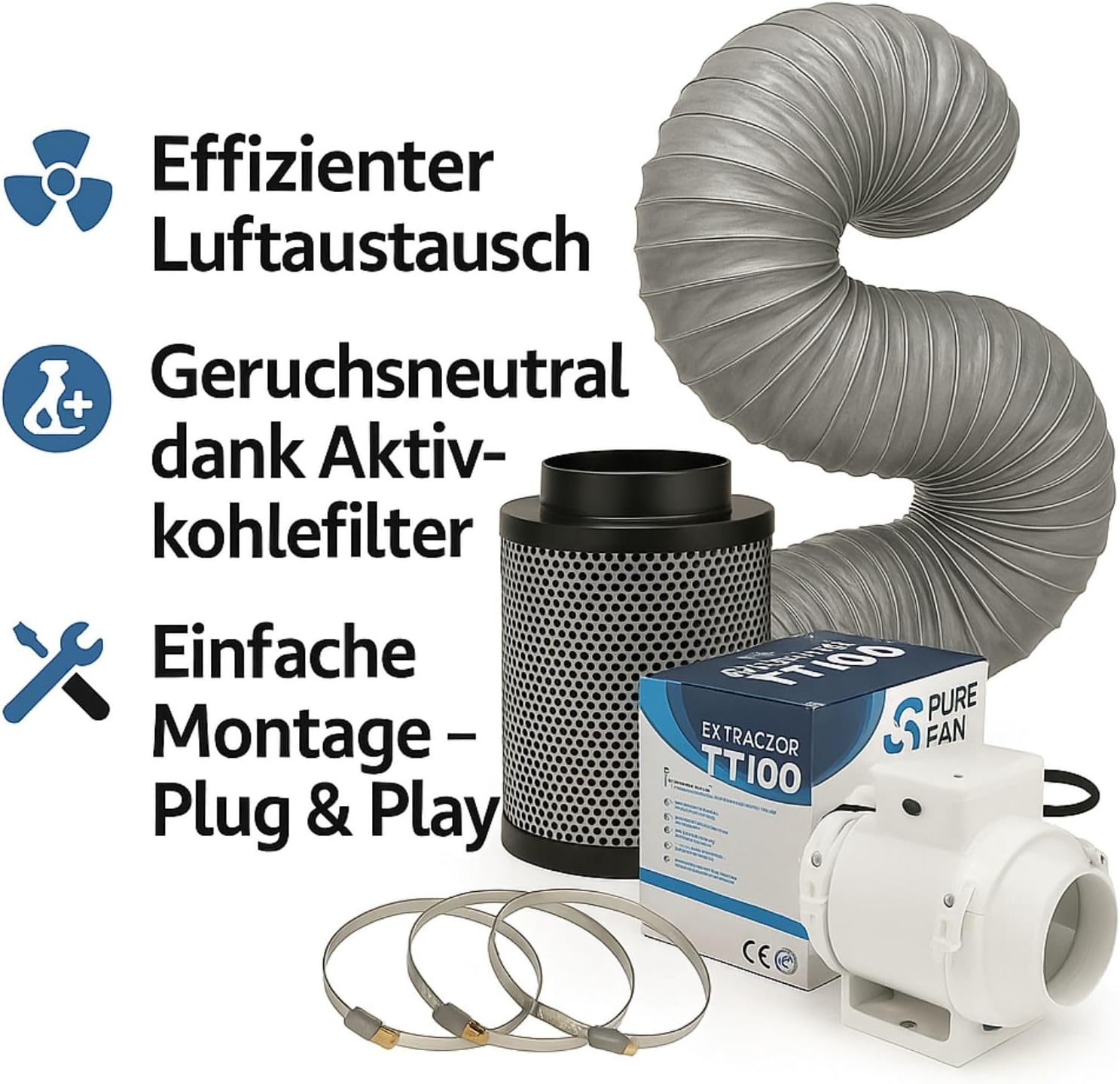 Weedness Grow Abluft Aktivkohlefilter Set 145-187 m³ Belüftungsset - Indoor Anbau Lüftungsset Rohrventilator Grow-Box Belüftungssystem Belüftungsanlage