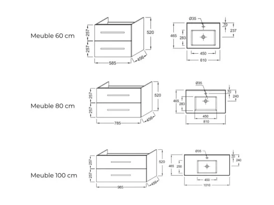 Pack meuble vasque 60 cm JACOB DELAFON Ola up blanc + miroir + spot