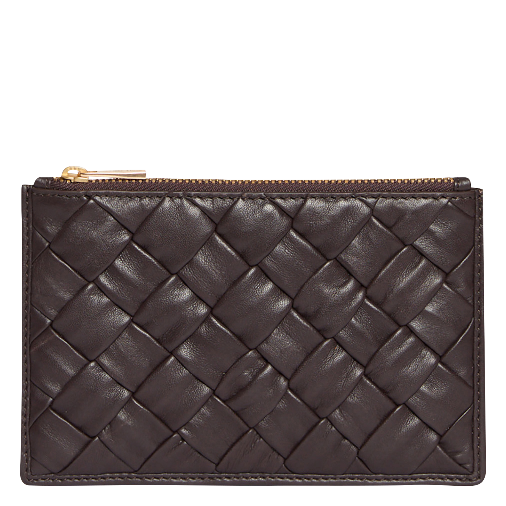 Porte monnaie en cuir tressé | Marron