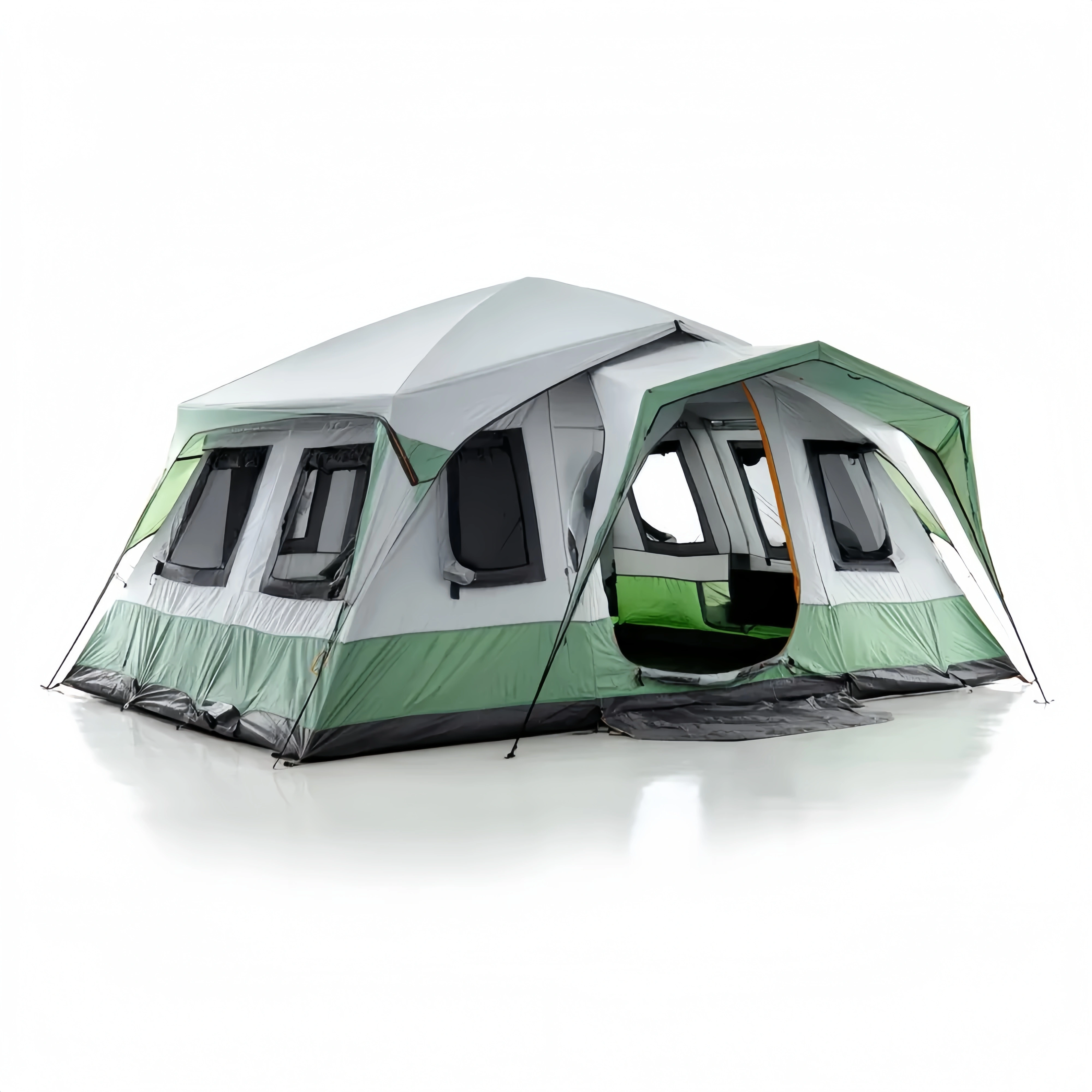 Großes Familienzelt 450x300x210 cm für Camping – Wasserdicht – Grün/Gr