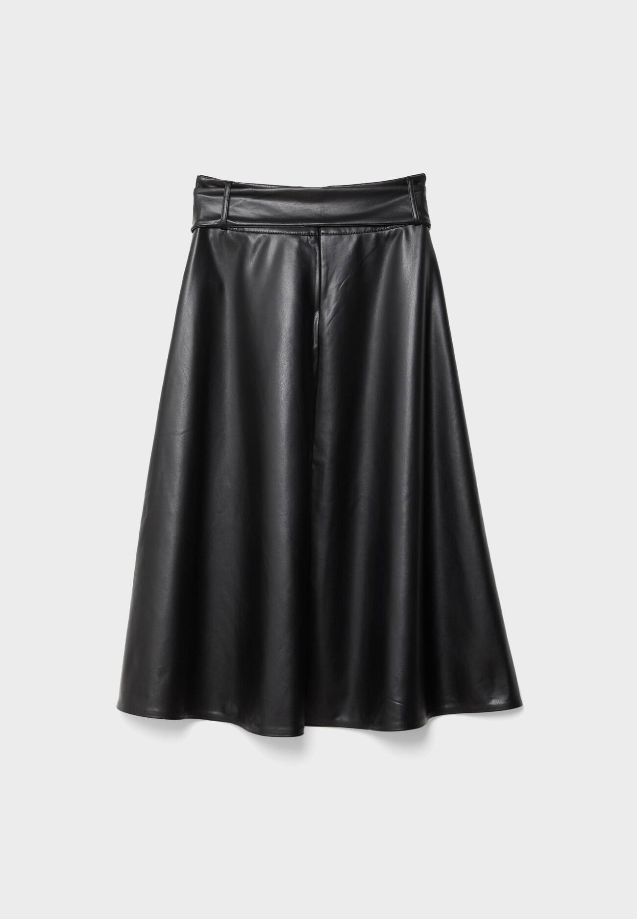 Saia midi em camadas com efeito de couro