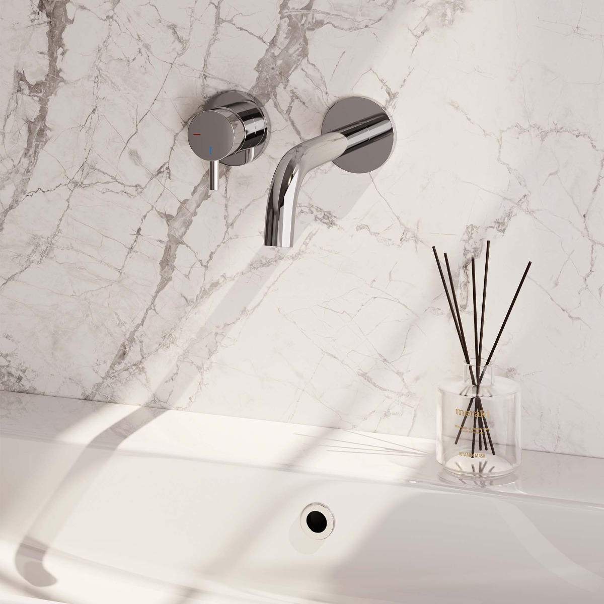 Brauer Chrome Edition ColdStart wastafelkraan inbouw gebogen uitloop en rozetten model B2 chroom