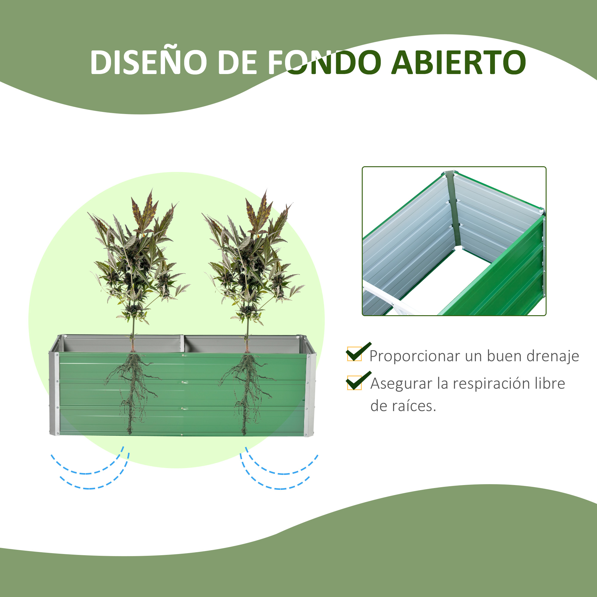 Canteiro Elevado de Aço Outsunny com Luvas, Jardineira Urbana, Vaso Retangular para Cultivo de Plantas e Flores em Terraços e Varandas Externas, 125x47x40 cm, Verde