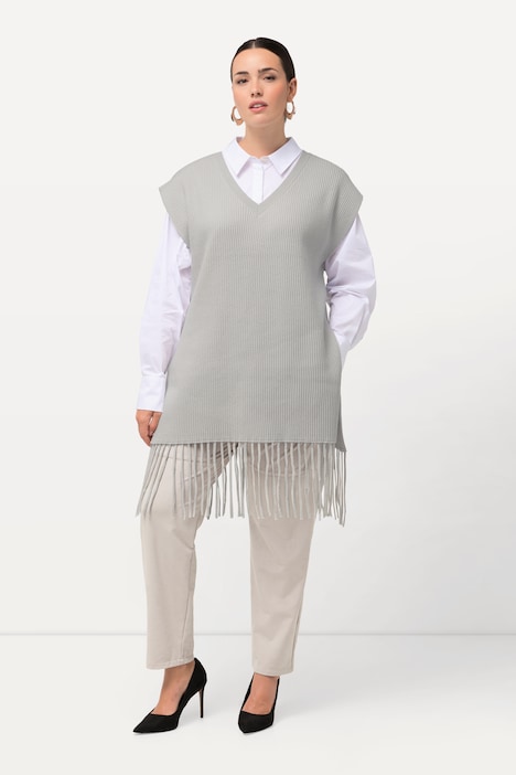 Pullunder, Fransensaum, oversized, Rundhals, ärmellos