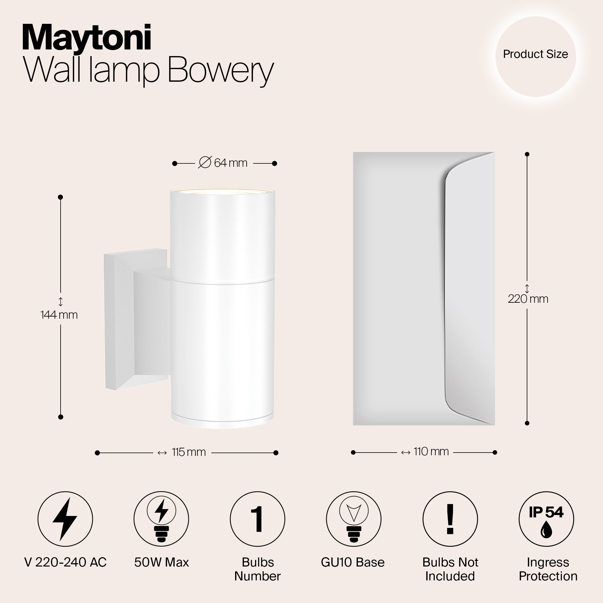 Maytoni Outdoor - Wandlamp Bowery - Wit - Ã6,4