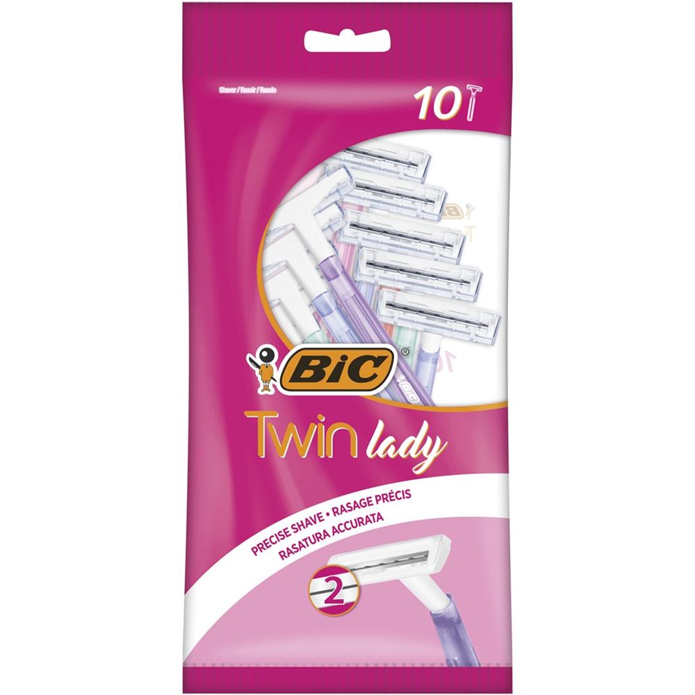 Bic Twin Lady 2-Klingenrasierer für die Frau<br>10 Stück, Pastellfarben assortiert