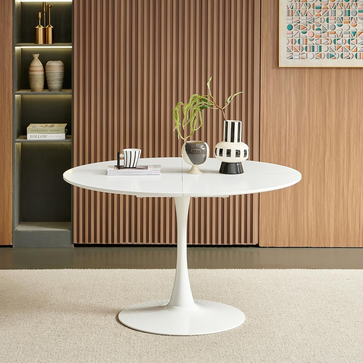 Moderner Skandinavisch Moderner Runder Esstisch, Stehtisch, Schreibtisch für Küche, Esszimmer, Wohnzimmer und Büro, für 4-6 Personen, Ø 120 cm, Weiß