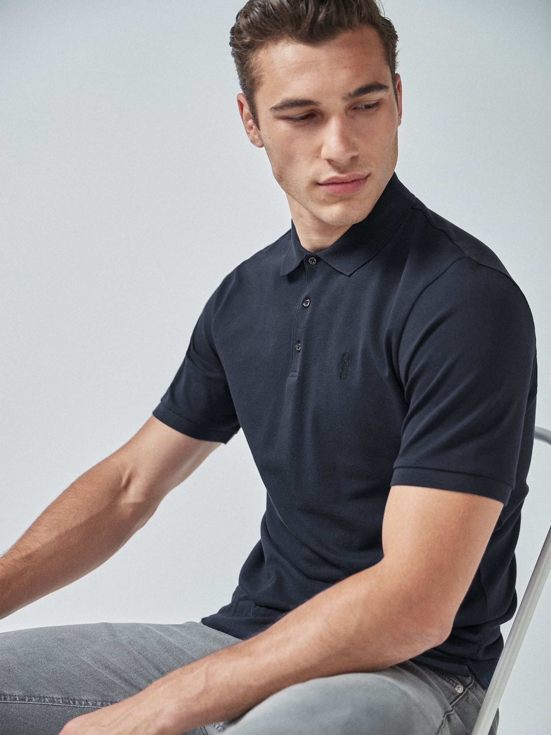 Marineblauw - Normale Pasvorm - Long-Sleeve Pique Polo Shirt