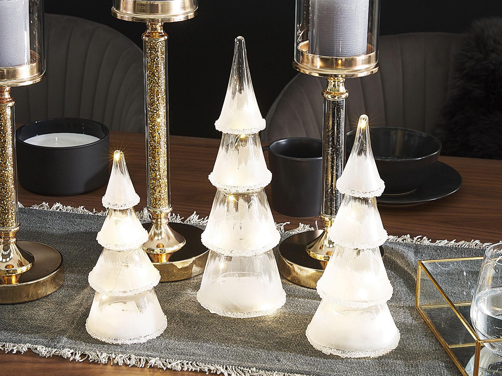 Set van 3 figuren LED KIERINKI Kerstboom 22/27/33 cm Wit