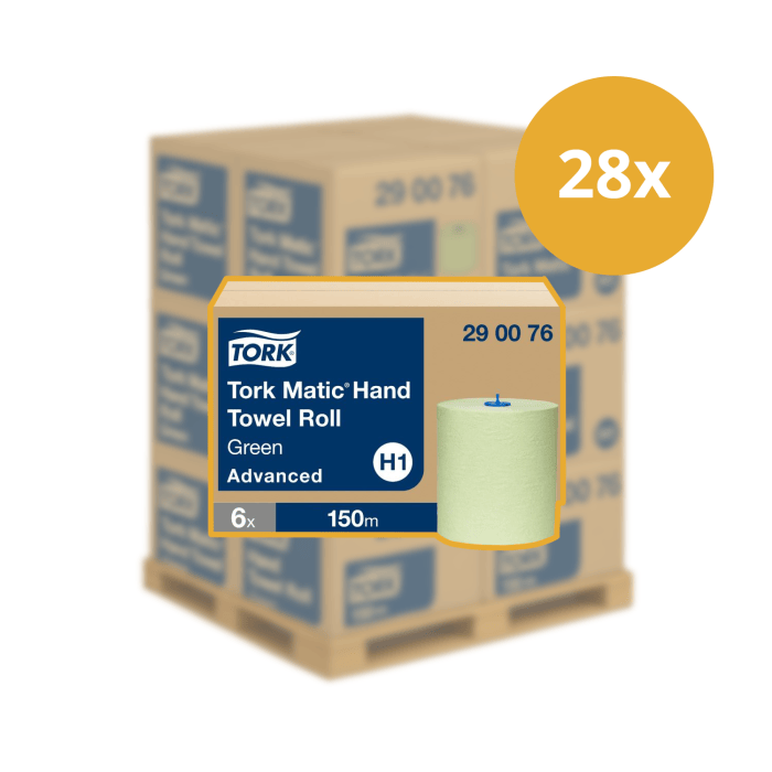 Pallet Tork 290076 6st Advanced groen handdoekrol 2-lgs 150 mtr x 21 cm doos à 6 rol Pallet afname (290076P)