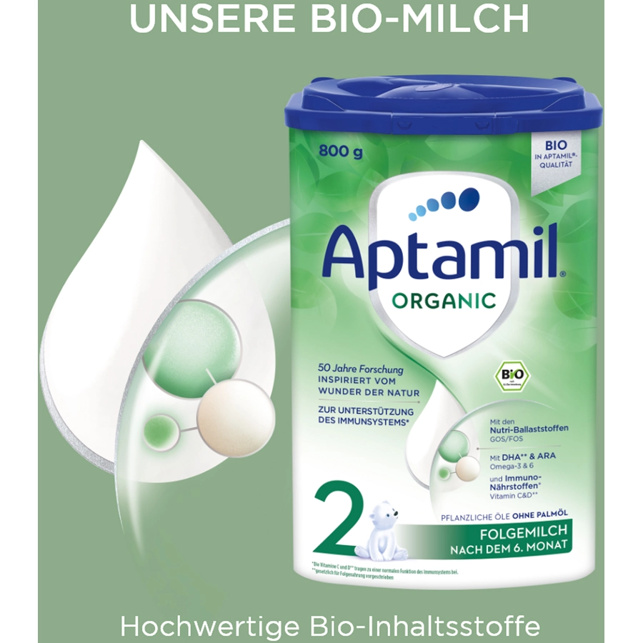 Aptamil Folgemlich 2 Organic 800g nach dem 6. Monat