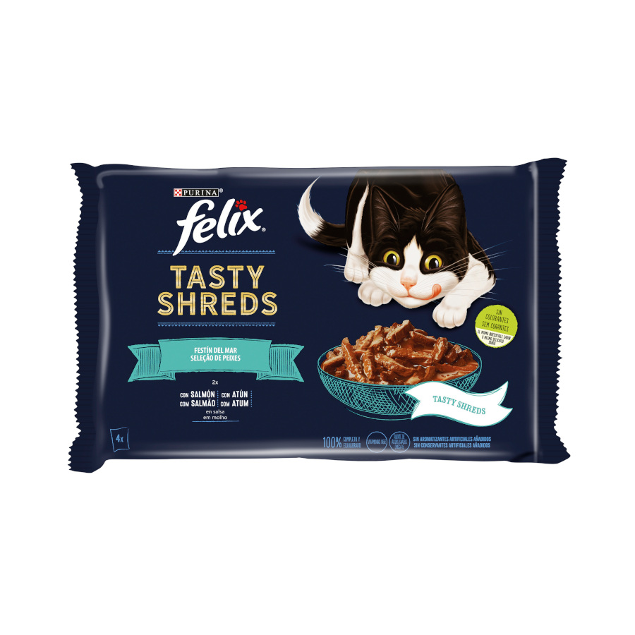 Felix Tasty Shreds - Filés de Frutos do Mar em Sachê com Molho para Gatos - Pacote