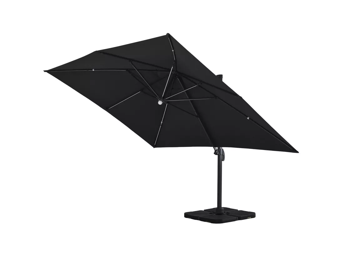 Parasol déporté LED 3x4m rectangle en aluminium + housse - rotatif 360° - Anthracite - ROME