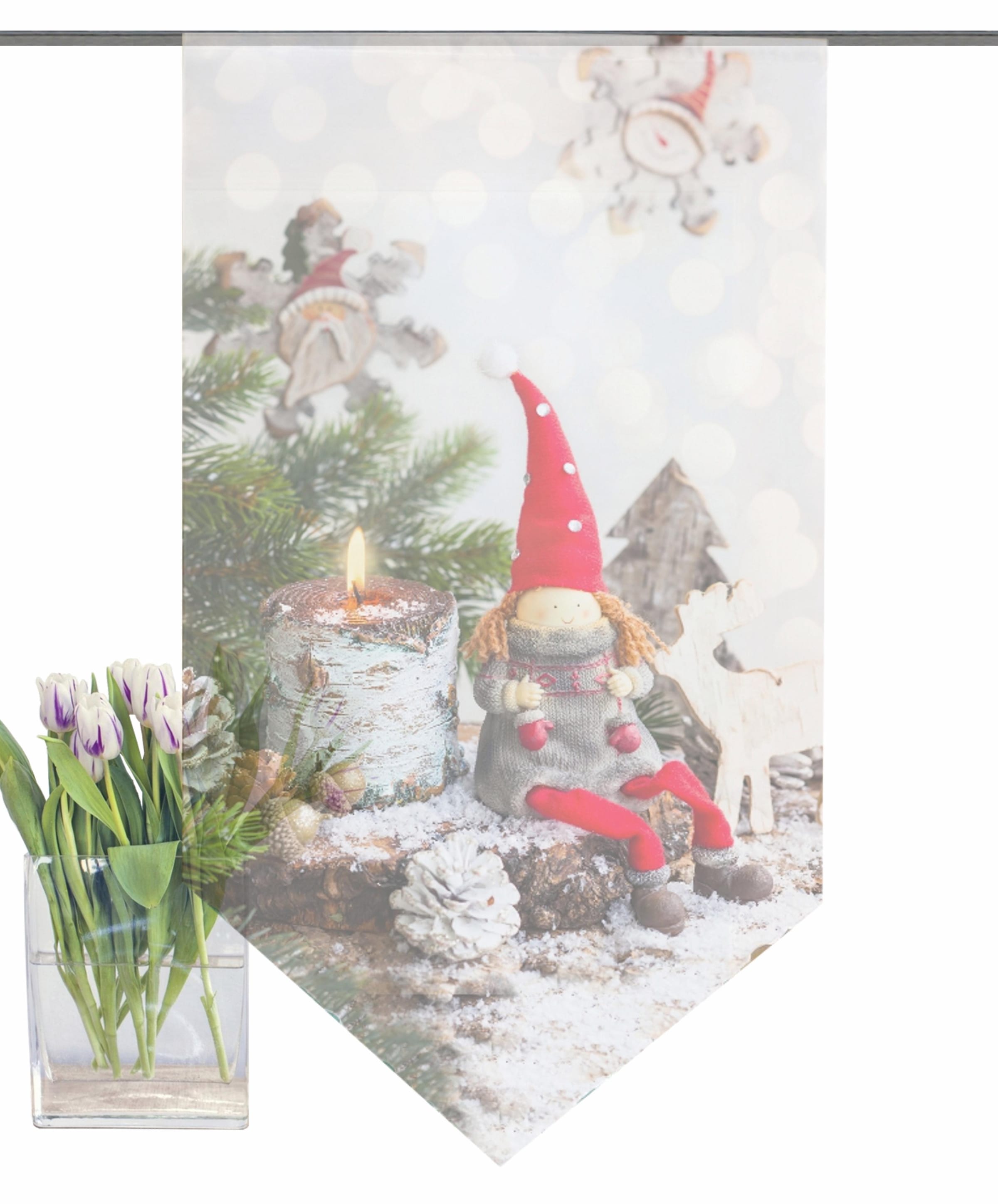 HOME WOHNIDEEN Scheibengardine »WEIHNACHTSWICHTEL« Stangendurchzug 1 Stk. tlg. HxB: 100x60