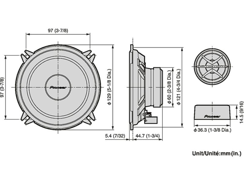 Pioneer 2-Weg Lautsprecher TS-130Ci Komponentenlautsprecher, paar