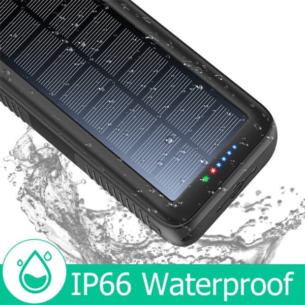 Håndsveiv 30000mAh Solar PowerBank Lightning/USB-C/mikrokabel